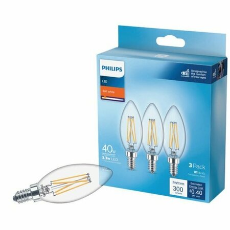 PHILIPS LIGHTING B11 Led Dim Bulb, 3PK 567461